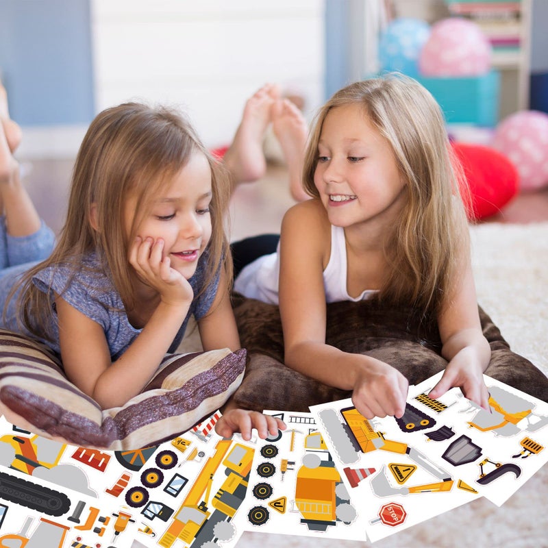 T-Antrix 24 Sheets Make Your Own Construction Stickers Make A Face Stickers for Kids Toddlers with Trucks DIY Craft Stickers Kids Truck Themed Birthday Truck Party Supplies - Image 5